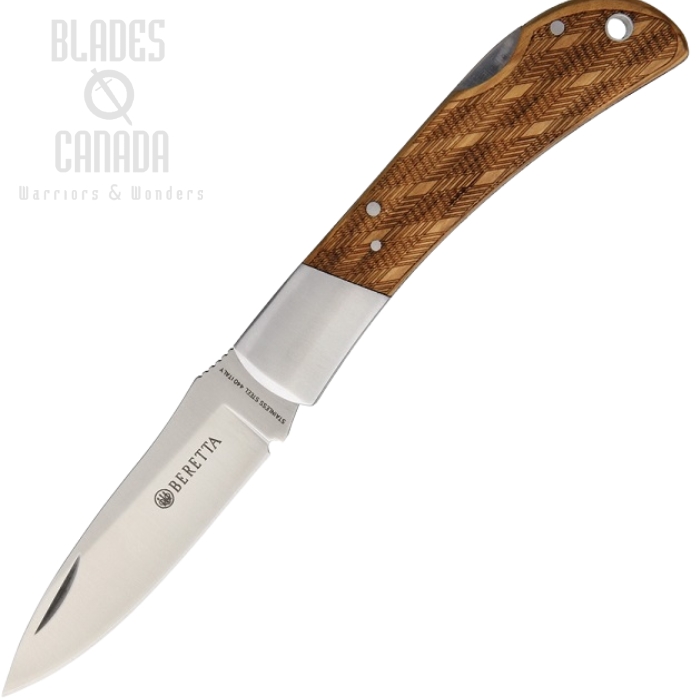 Beretta Multi-Use Folding Hunting Knife, 440 Stainless, Checkered Olive Wood, BE125IOLP (image for) Beretta Multi-Use Folding Hunting Knife, 440 Stainless, Checkered Olive Wood, BE125IOLP