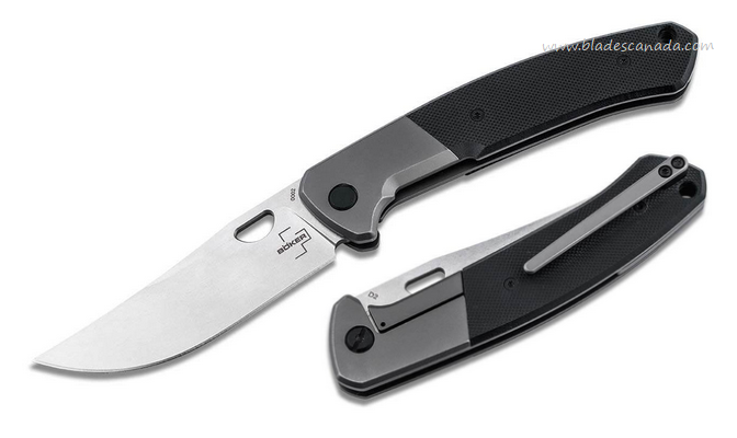 Boker Plius Framelock Folding Knife, D2 Steel, G10 Black/Stainless Ti, 01BO554