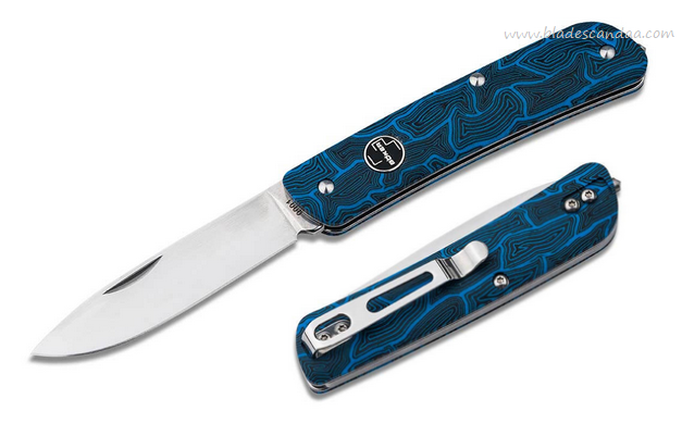 Boker Plus Tool Slipjoint Folding Knife, 12C27 Sandvik, G10 Damast Blue, B-01BO557
