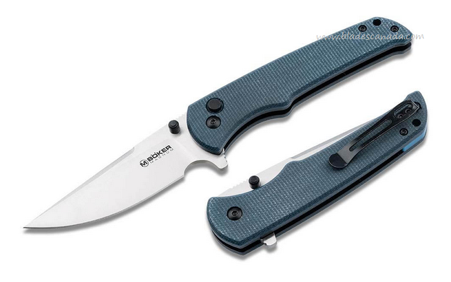 Boker Magnum Bluejay Flipper Button lock Knife, 440A, Micarta Blue, 01SC722