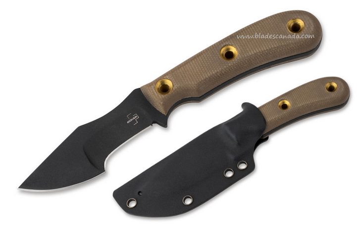 Boker Plus Micro Tracker Fixed Blade Knife, 1095 Carbon Black, Micarta, Kydex Sheath, 02BO076 Boker Plus Micro Tracker Fixed Blade Knife, 1095 Carbon Black, Micarta, Kydex Sheath, 02BO076