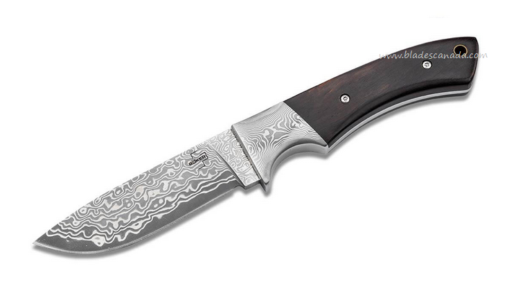 Boker Plus M-One Fixed Blade Knife, Damascus, Ebony Handle, Leather Sheath, 02BO090DAM