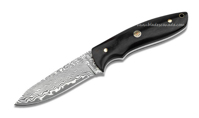 Boker Magnum Vernery Fixed Blade Knife, Damascus, Ebony, Leather Sheath, 02SC018DAM