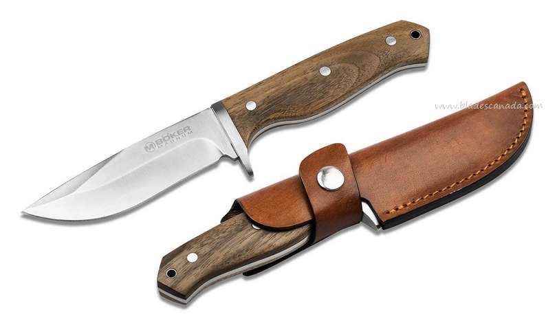 Boker Magnum Walnut Drop Fixed Blade Knife, Walnut Handle, Leather Sheath, 02SC338 Boker Magnum Walnut Drop Fixed Blade Knife, Walnut Handle, Leather Sheath, 02SC338