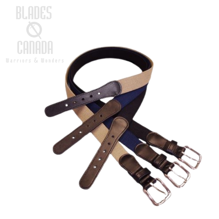 (image for) Boston Leather 6270-20 1.25" Leather Tipped Cotton Belt - Tan