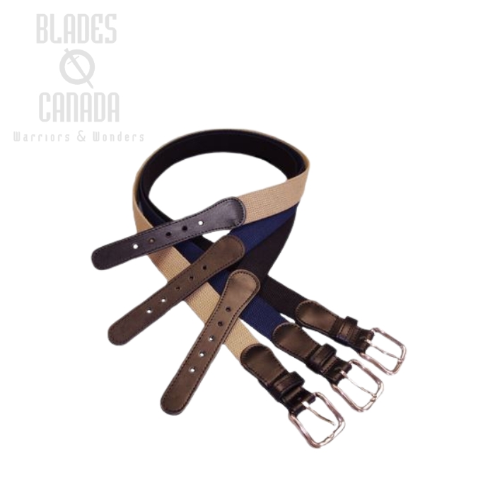 (image for) Boston Leather 6270-30 1.25" Leather Tipped Cotton Belt - Navy