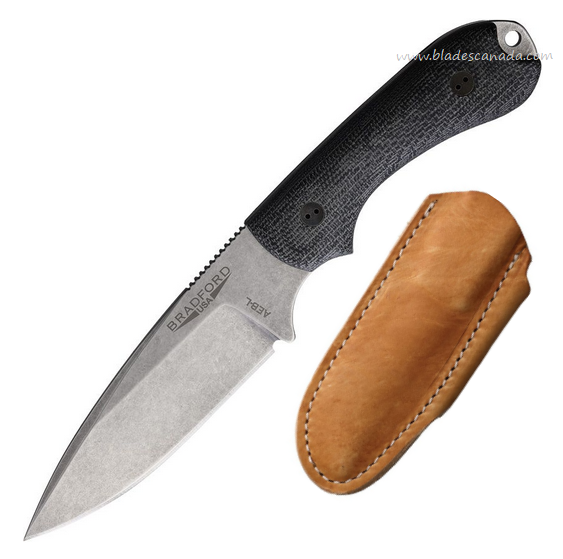 Bradford Guardian 3.2 Fixed Blade Knife, AEB-L SW, 3D Micarta Black, Leather Sheath, BRAD32FE101A