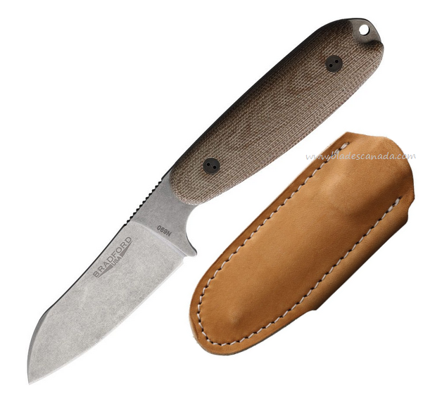 Bradford Guardian 3.5 Fixed Blade Knife, N690 SW Sheepsfoot, Micarta Natural, Leather Sheath