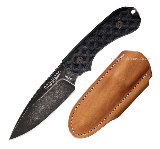 Bradford Guardian 3 Fixed Blade Knife, A-EBL Nimbus, G10 Black Sculpted, Leather Sheath