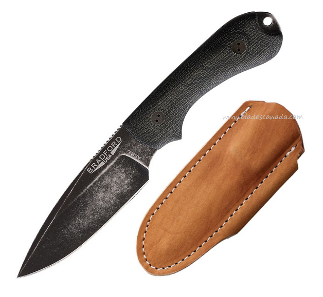 Bradford Guardian 3 3D Fixed Blade Knife, A-EBL Nimbus, Micarta Black, Leather Sheath, BRAD3FE101NA
