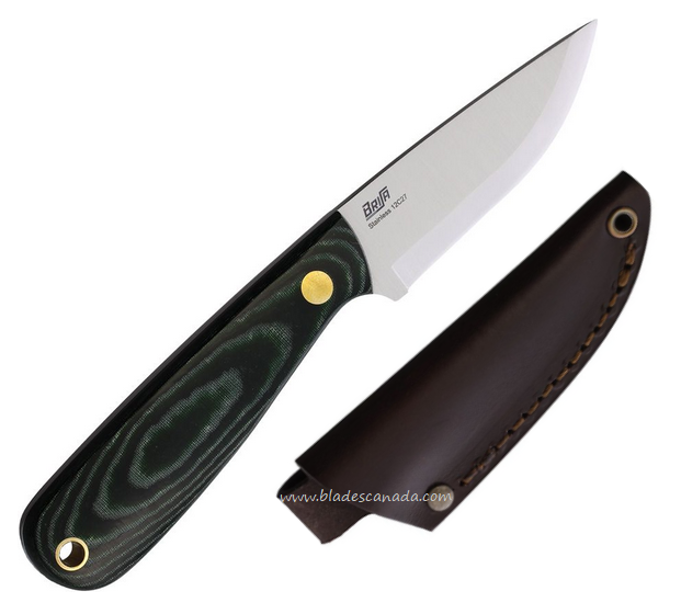Brisa Necker 70 Fixed Blade Knife, 12C27 Satin Scandi, Micarta Green, BRI66437