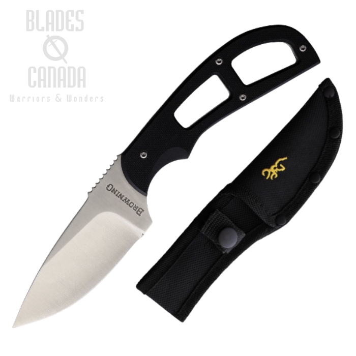 (image for) Browning BR0098 Fixed Blade Knife, Stainless Satin, G10 Black, Nylon Sheath