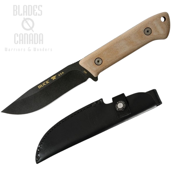 (image for) Buck Compadre Camp Fixed Blade Knife, 5160 Carbon, Micarta, Leather Sheath, 0104BRS1