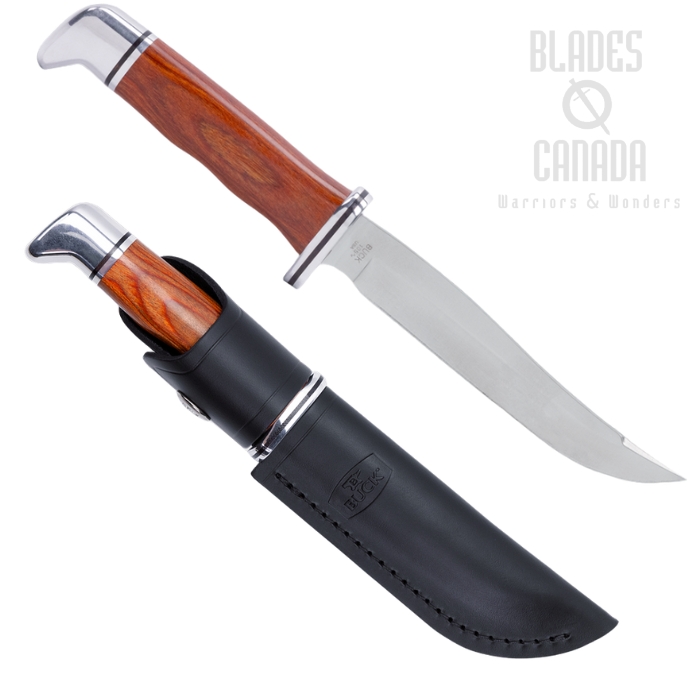 Buck Pathfinder Fixed Blade Knife, 420HC Steel, DymaLux Wood Handle, Leather Sheath, 0105CCS1