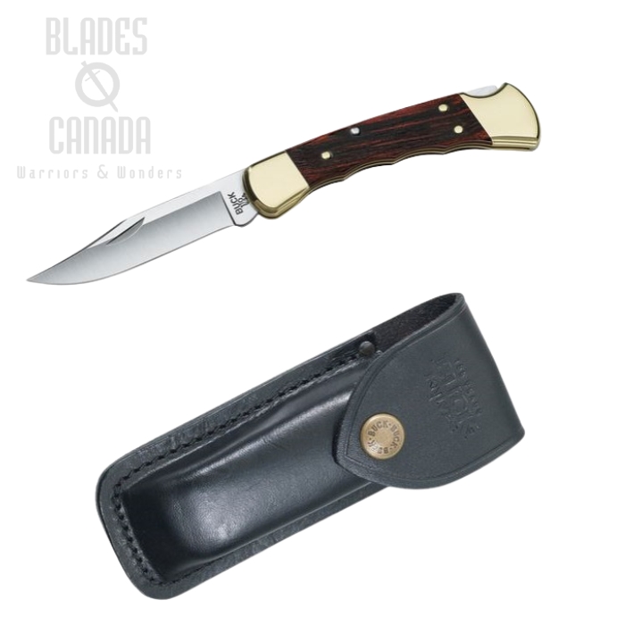 (image for) Buck 110 Hunter Folding Knife, 420HC Steel, Grooved Ebony, Leather Sheath, BU0110BRSFG