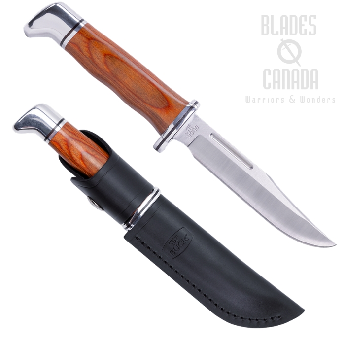 Buck Pathfinder Fixed Blade Knife, 420HC Steel, DymaLux Wood Handle, Leather Sheath, 0117CCS1