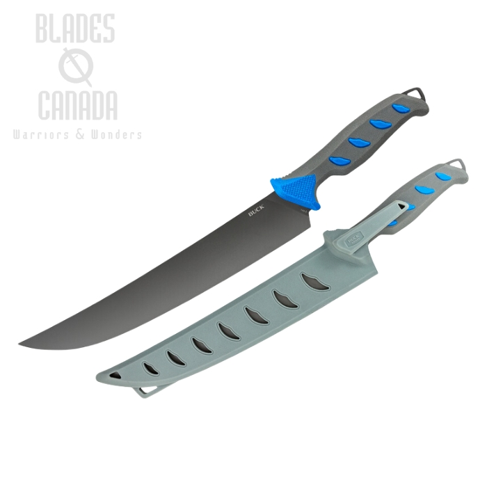 (image for) Buck Hookset Breaker Salt Water Fillet Fixed Blade Knife, Blue/Grey Handle, 0149BLS