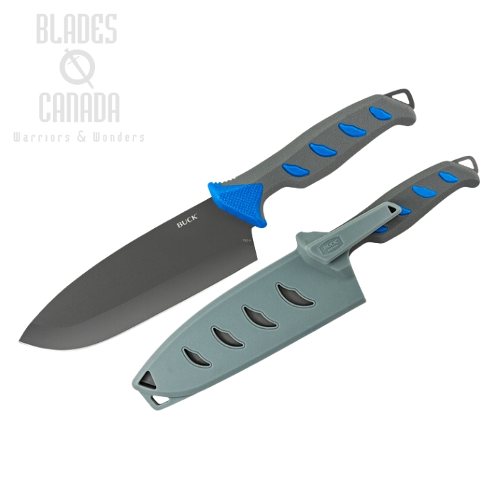 (image for) Buck Hookset Salt Water Cleaver Fixed Blade Knife, Grey/Blue, 0150BLS
