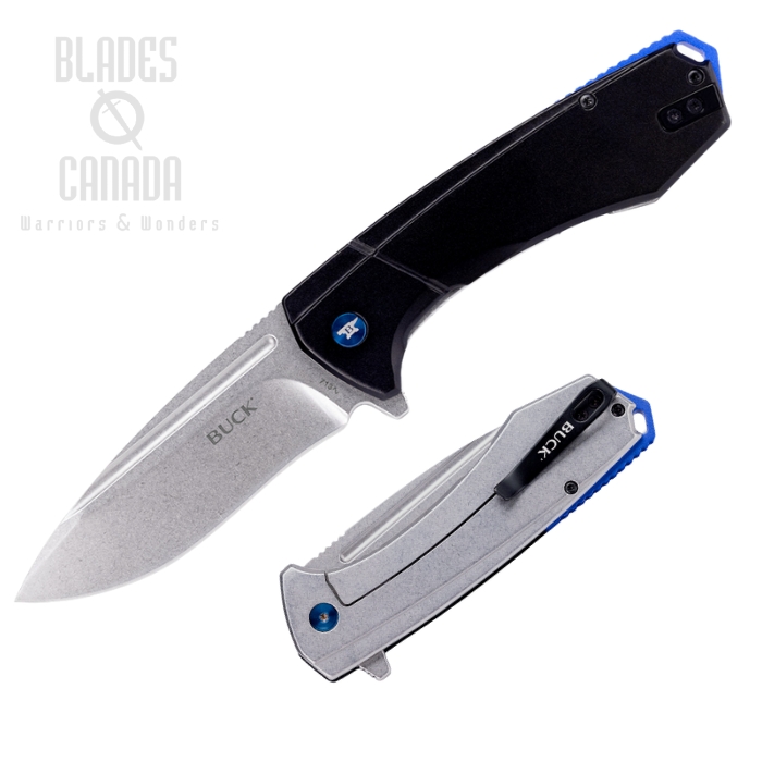 Buck Ruckus Flipper Framlock Knife, D2 Steel, Aluminum Black/Blue, 0713BLS-B