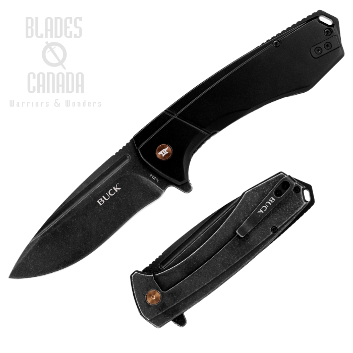 Buck Ruckus Flipper Framlock Knife, D2 Black, Aluminum Black, 0713CPS-B