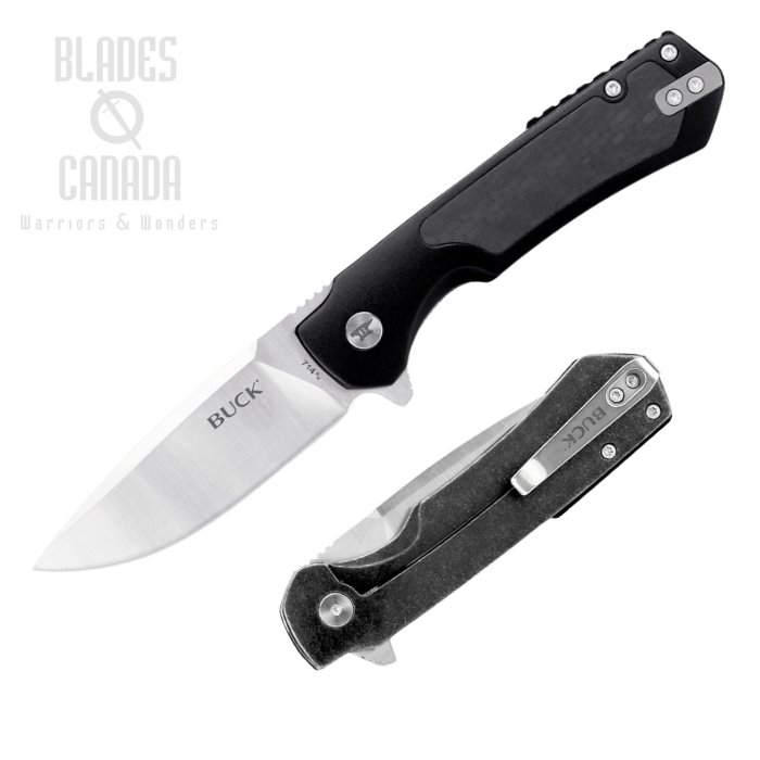 Buck Stinger Flipper Framelock Knife, D2 Steel, Aluminum Black/CF, 0714BKS-B