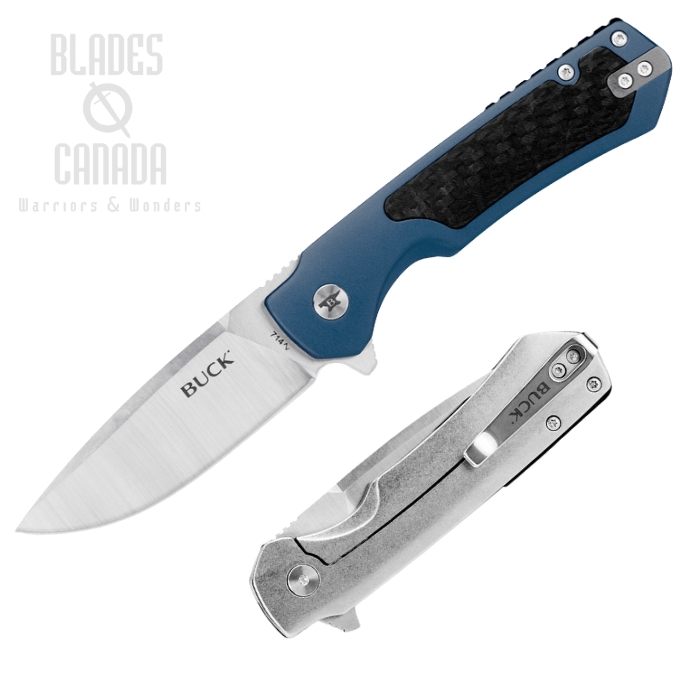 Buck Stinger Flipper Framelock Knife, D2 Steel, Aluminum Blue/CF, 0714BLS-B