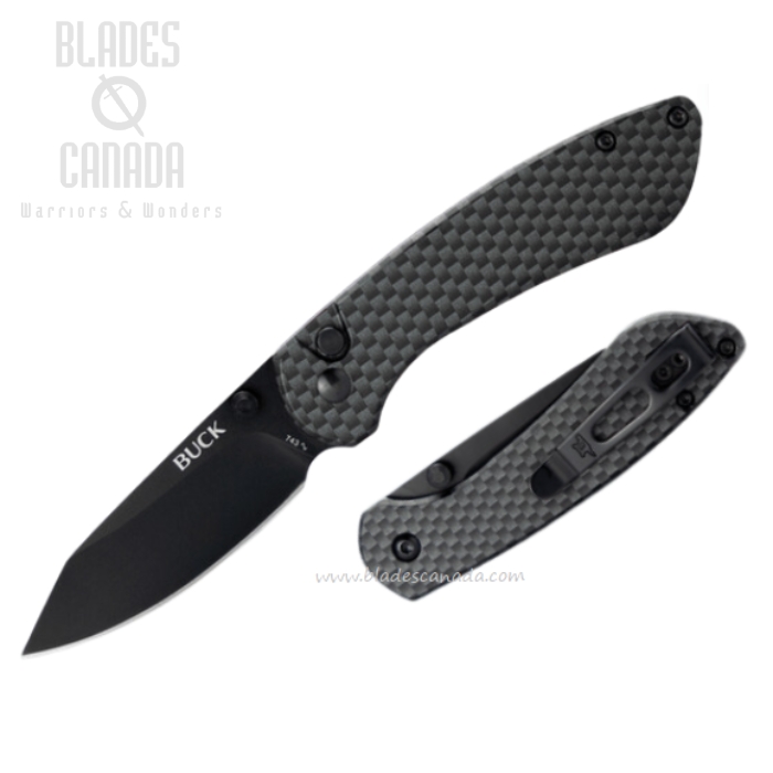 (image for) Buck 743 Small Sovereign Button Lock Folding Knife, Black Blade, Steel w/Carbon Fiber Graphic, 0743CFS