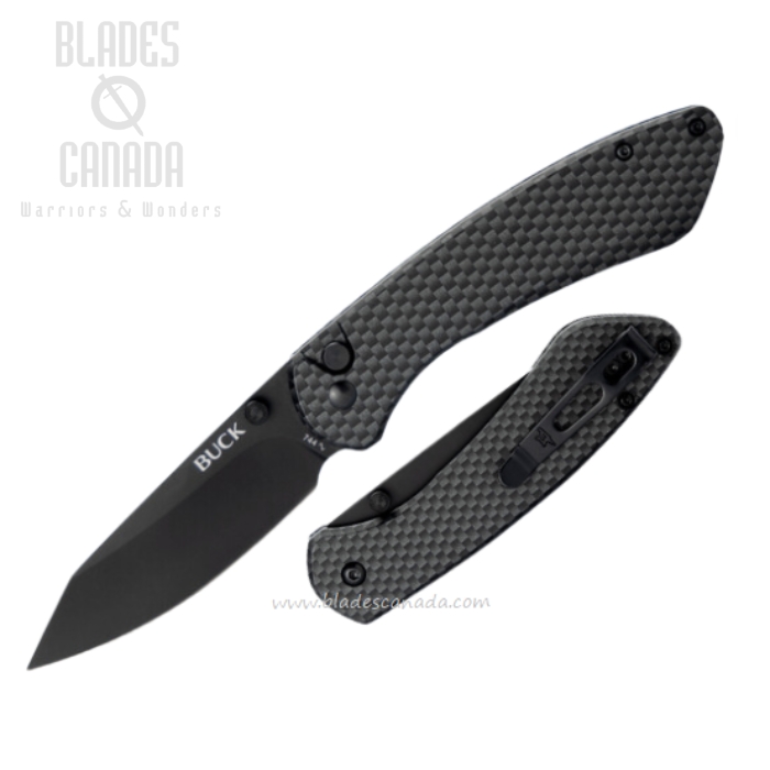 (image for) Buck 744 Sovereign Button Lock Folding Knife, Black Blade, Steel w/Carbon Fiber Graphic, 0744CFS