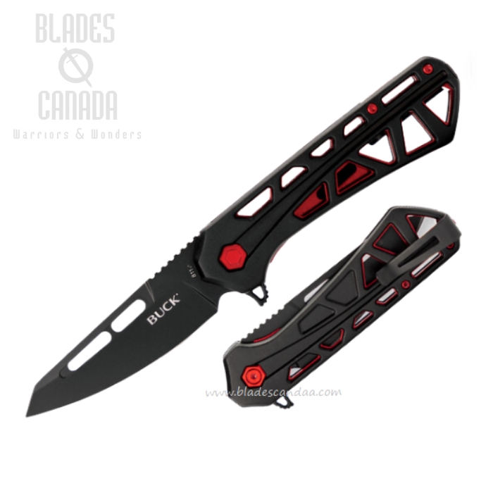 (image for) Buck 811 Trace Ops Folding Knife, Black Tanto Blade, Aluminum Black/Red, 0811BKS