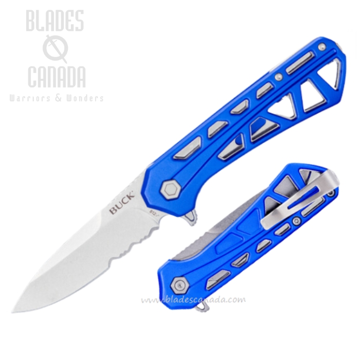 (image for) Buck 812 Trace Flipper Folding Knife, Partially Serrated Blade, Aluminum Blue, 0812BLX