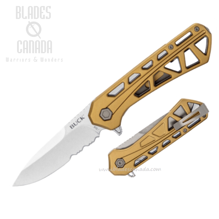 (image for) Buck 812 Trace Flipper Folding Knife, Partially Serrated Blade, Aluminum Bronze, 0812BRX
