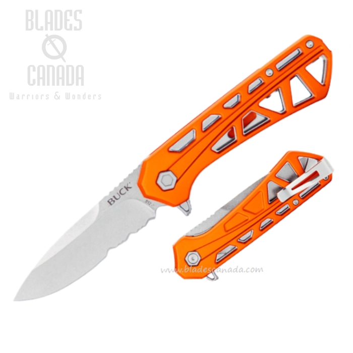 (image for) Buck 812 Trace Flipper Folding Knife, Partially Serrated Blade, Aluminum Orange, 0812ORX