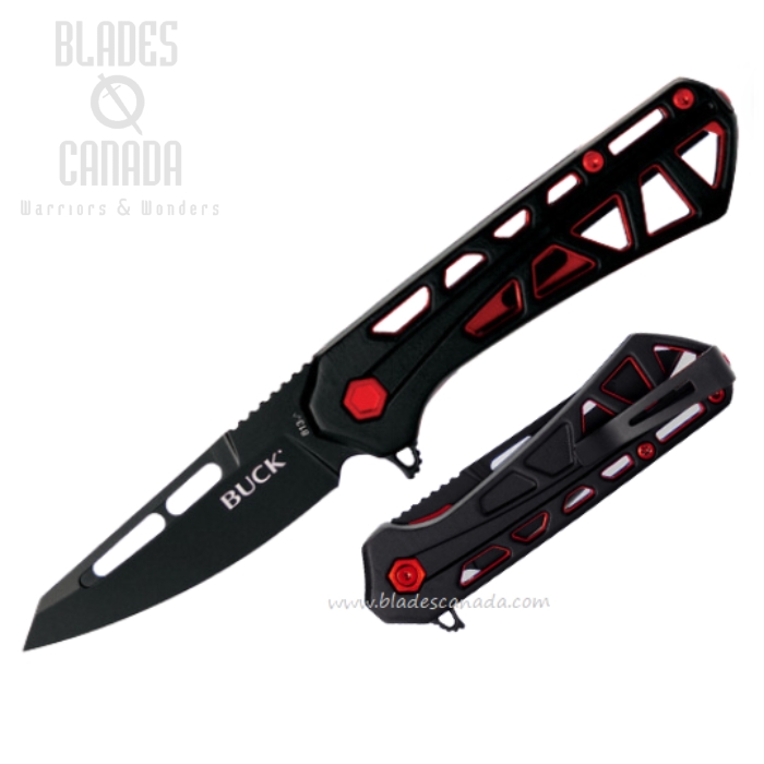 (image for) Buck Trace 813 Small Trace Ops Flipper Folding Knife, Black Tanto Blade, Aluminum Black/Red, 0813BKS