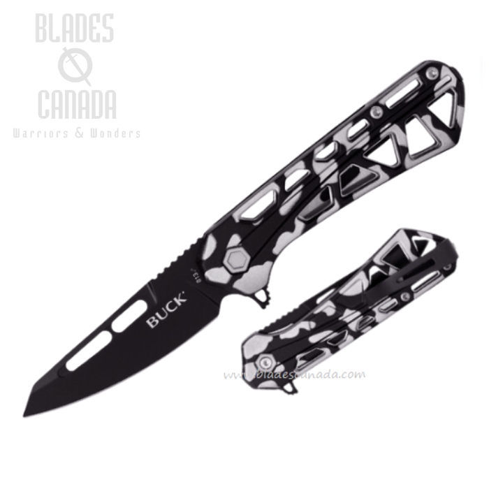 (image for) Buck 813 Small Trace Ops Folding Knife, Black Tanto Blade, Aluminum Black/White, 0813CMS