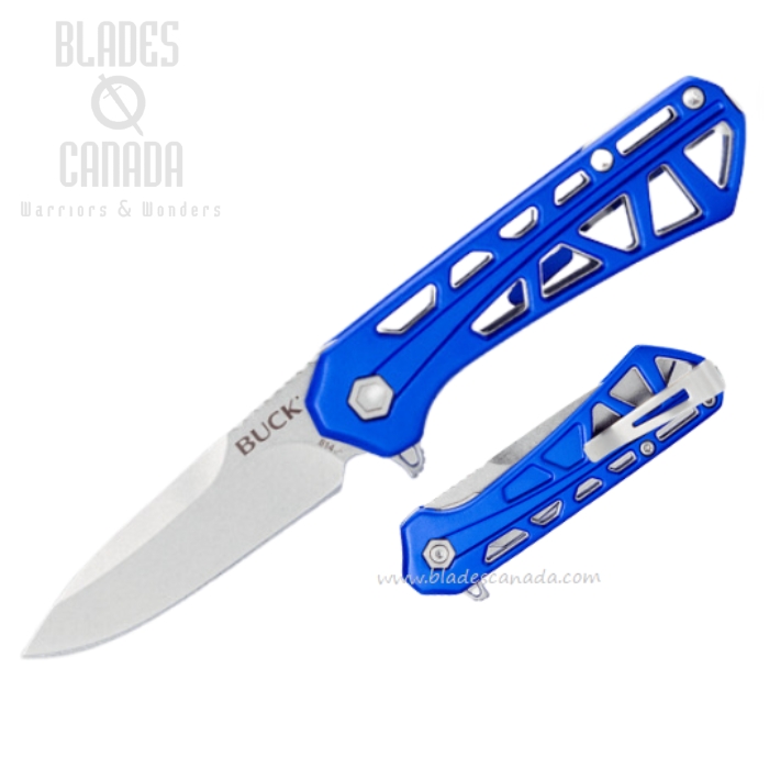 (image for) Buck 814 Small Trace Flipper Folding Knife, Drop Point Blade, Aluminum Blue, 0814BLS