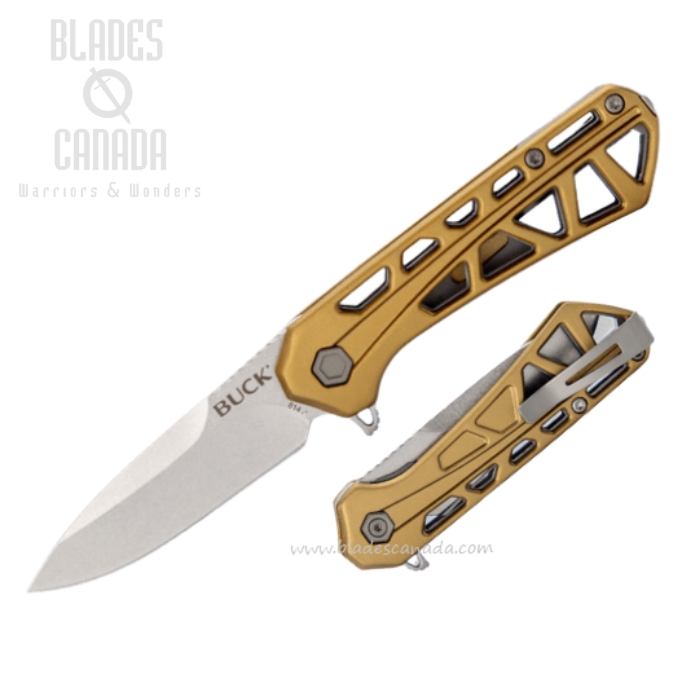 (image for) Buck 814 Small Trace Flipper Folding Knife, Drop Point Blade, Aluminum Bronze, 0814BRS