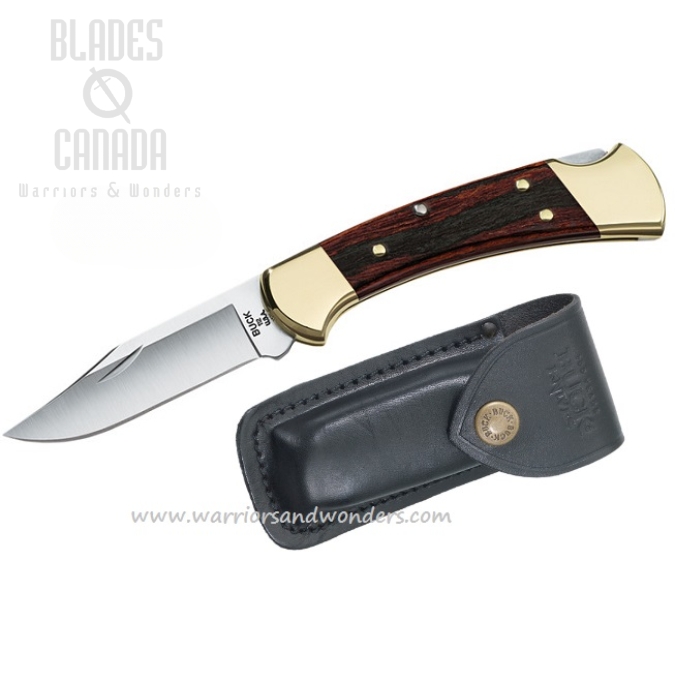 (image for) Buck 112 Ranger Folding Knife, 420HC Steel, Ebony Wood, Leather Sheath, 0112BRS