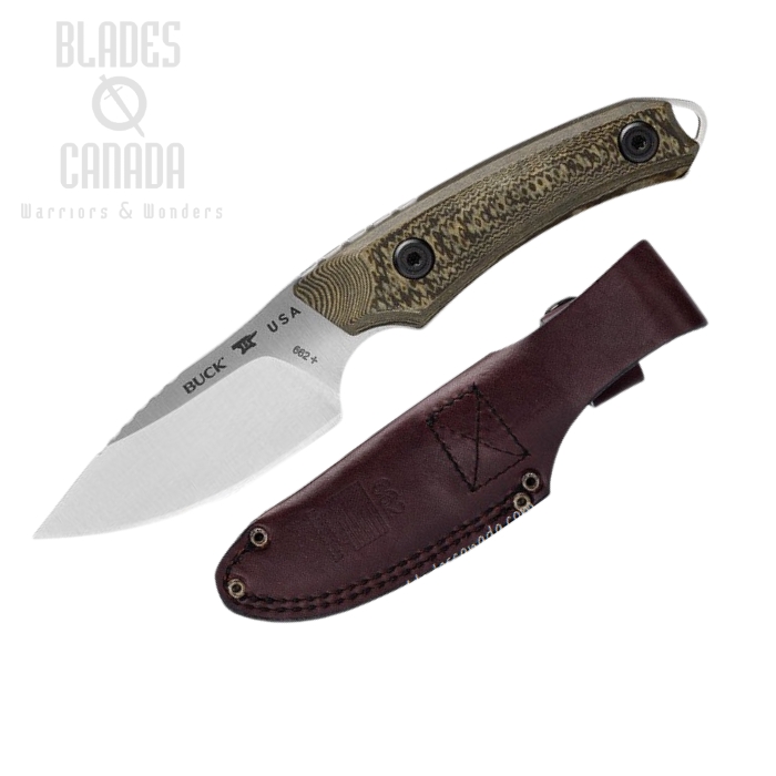 (image for) Buck Alpha Scout Pro Fixed Blade Knife, S35VN, Richlite Brown, Leather Sheath, BU0662BRS