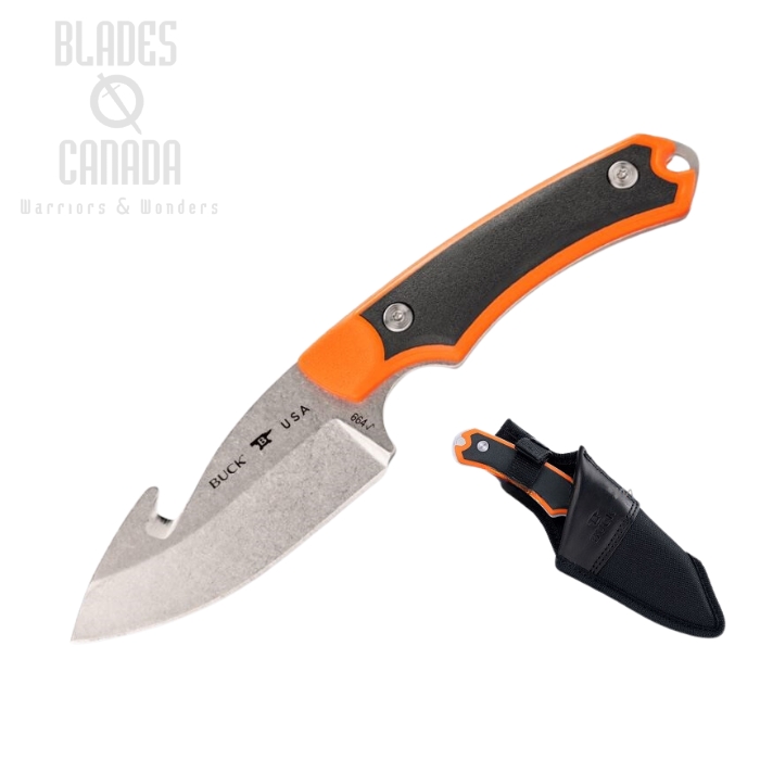 (image for) Buck Alpha Hunter Select Guthook Fixed Knife, 420HC, Orange GFN, Polyester Sheath, 0664ORG
