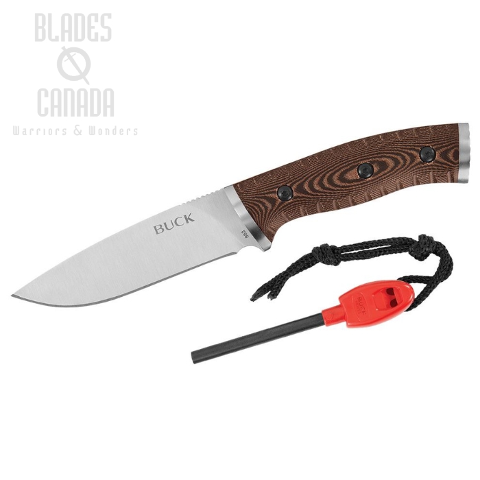 (image for) Buck Selkirk Fixed Blade Knife, 420HC Steel, Micarta Brown, Fire Starter, 0863BRS