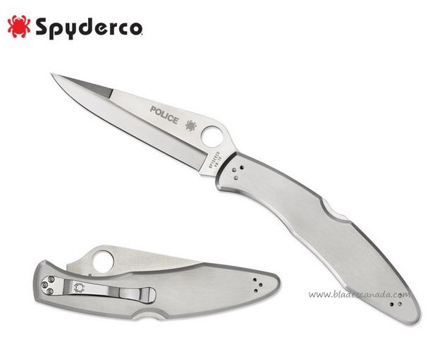 Spyderco Police Folding Knife, VG10, Stainless Handle, C07P - Click Image to Close