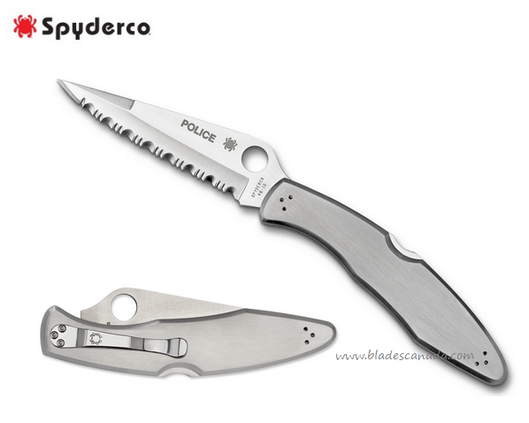 Spyderco Police Folding Knife, VG10, Stainless Handle, C07S - Click Image to Close