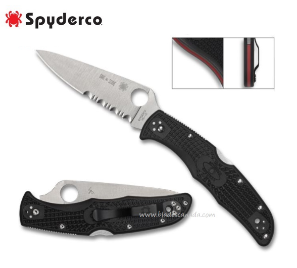 Spyderco Endura 4 Thin Red Line Folding Knife, VG10, FRN Black, C10FPSBKRD - Click Image to Close