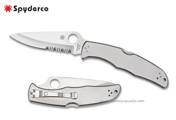 Spyderco Endura 4 Folding Knife, VG10 Combo Edge, Stainless Handle, C10PS - Click Image to Close