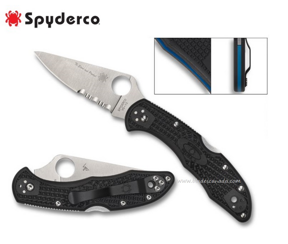 Spyderco Delica 4 Thin Blue Line Folding Knife, VG10, FRN Black, C11FPSBKBL - Click Image to Close