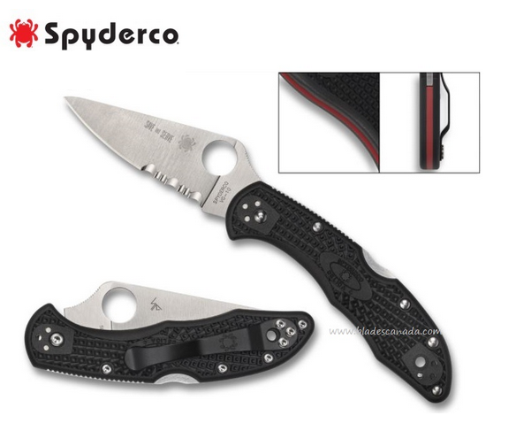 Spyderco Delica 4 Thin Red Line Folding Knife, VG10, FRN Black, C11FPSBKRD