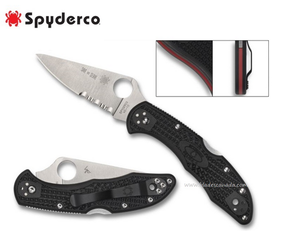 Spyderco Delica 4 Thin Red Line Folding Knife, VG10, FRN Black, C11FPSBKRD - Click Image to Close