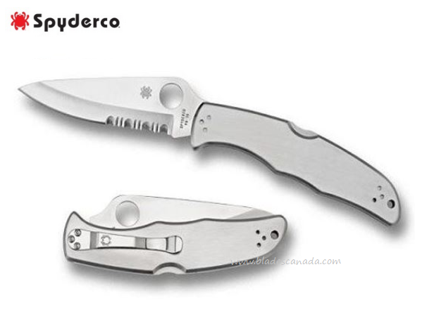 Spyderco Delica 4 Folding Knife, VG10 Combo Edge, Stainless Handle, C11PS - Click Image to Close