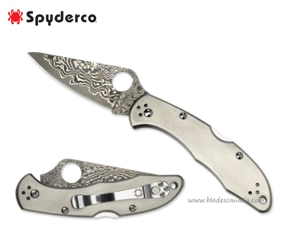 Spyderco Delica 4 Folding Knife, VG10/Damascus, Titanium, C11TIPD - Click Image to Close