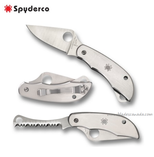 Spyderco Clipitool Plain & Serrated, Stainless Handle, C176P&S